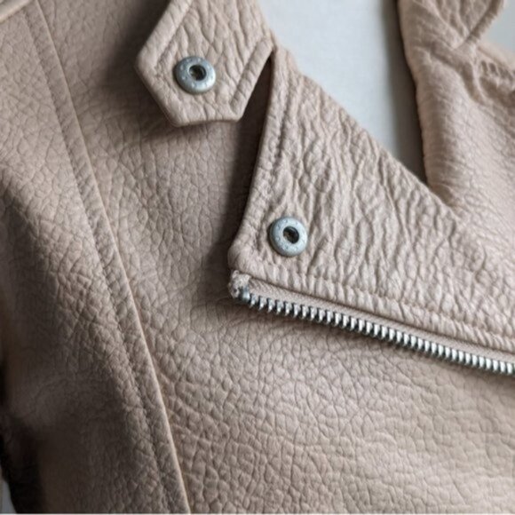 Nude faux leather asymmetrical zip moto jacket - Picture 5 of 6